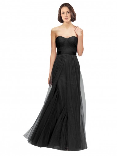 Magasins de Noir Trapèze Tulle Longue Robes demoiselle d'honneur