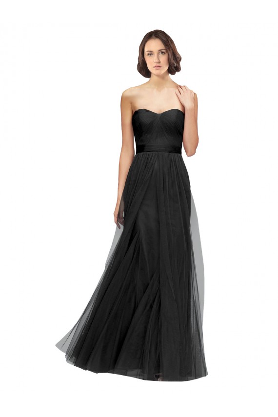 Magasins de Noir Trapèze Tulle Longue Robes demoiselle d'honneur