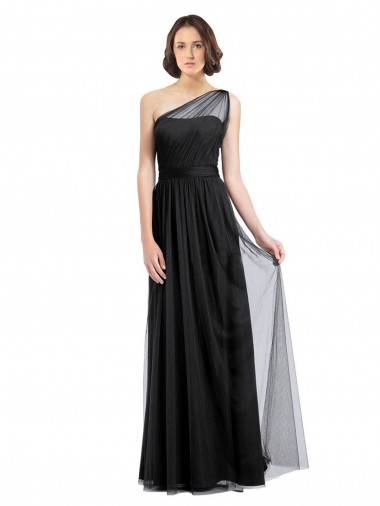 Magasins de Noir Trapèze Tulle Longue Robes demoiselle d'honneur