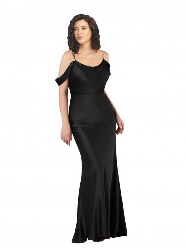 Magasins de Noir Trapèze Épaule Dénudée Satiné Soyeux Longue Formelles Robes demoiselle d'honneur / Robes de soirée / Robes de bal