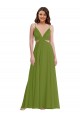 Magasins de Olive verte Trapèze Col V Mousseline Longue Robes demoiselle d'honneur