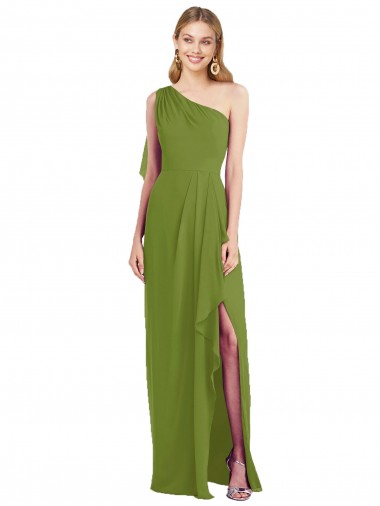 Magasins de Olive verte Trompette Mousseline Longue Robes demoiselle d'honneur