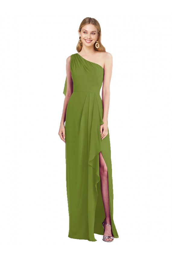 Magasins de Olive verte Trompette Mousseline Longue Robes demoiselle d'honneur