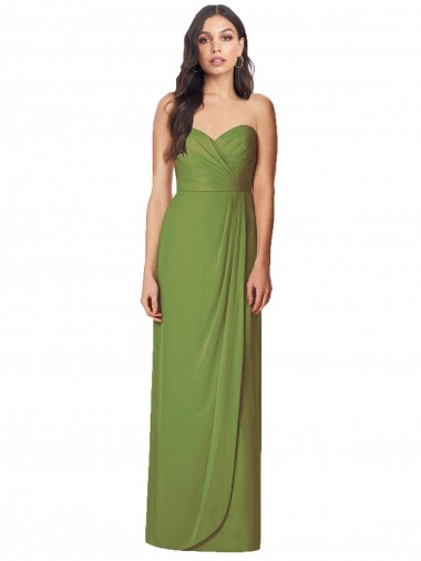 Magasins de Olive verte Trompette Sans bretelle Mousseline Longue Robes demoiselle d'honneur