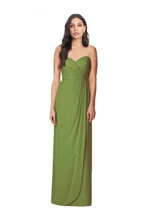 Magasins de Olive verte Trompette Sans bretelle Mousseline Longue Robes demoiselle d'honneur
