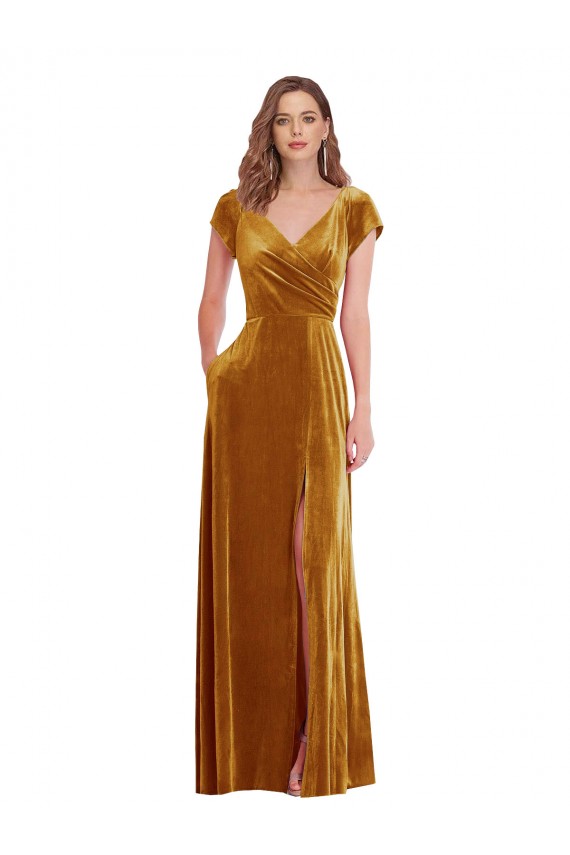 Magasins de Or Fourreau Col V Velours Stretch Longue Formelles Robes demoiselle d'honneur / Robes de soirée / Robes de bal