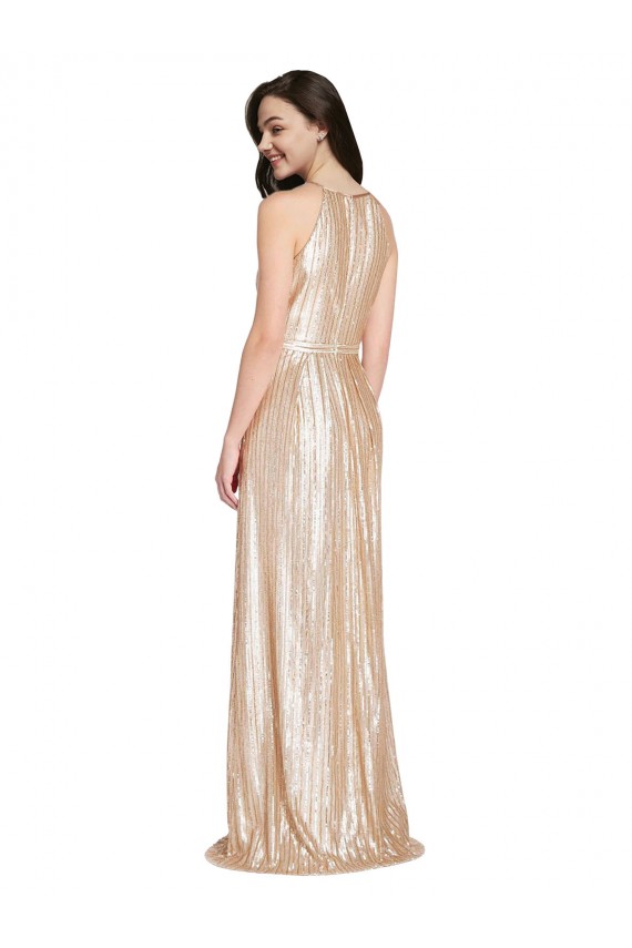 Magasins de Or Fourreau Licou Col Haut Paillette Longue Formelles Robes demoiselle d'honneur / Robes de soirée / Robes de bal