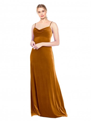 Magasins de Or Trapèze Bretelles spaghetti Velours Stretch Longue Robes demoiselle d'honneur / Robes de bal