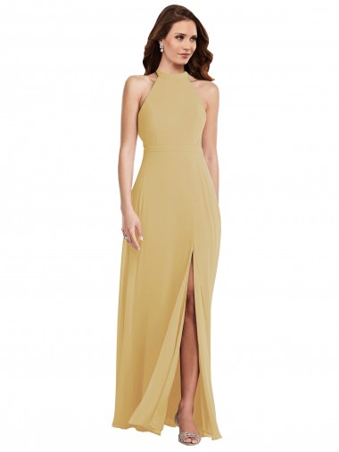 Magasins de Or Trapèze Licou Mousseline Longue Robes demoiselle d'honneur