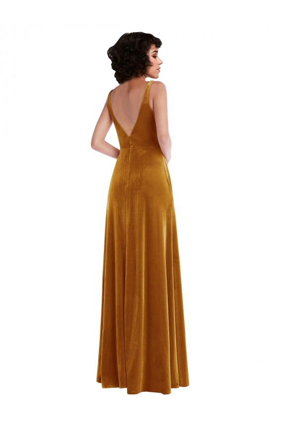 Magasins de Or Trompette Col V Velours Stretch Longue Robes demoiselle d'honneur / Robes de bal
