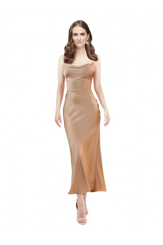 Magasins de Or rose Fourreau midi Satiné Soyeux Courte Robes demoiselle d'honneur / Robes de soirée / Robes de cocktail