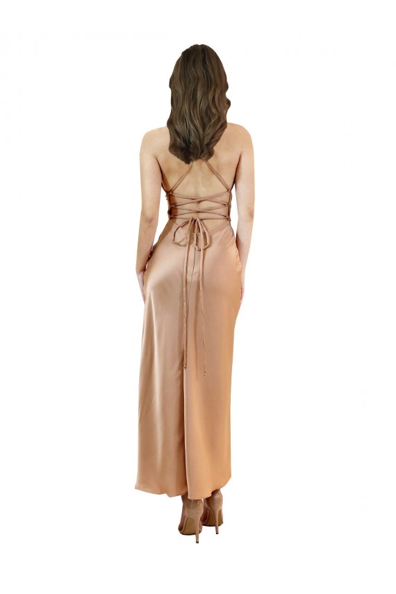 Magasins de Or rose Fourreau midi Satiné Soyeux Courte Robes demoiselle d'honneur / Robes de soirée / Robes de cocktail