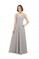 Magasins de Oyster Argent Trapèze Col V Mousseline Longue Robes demoiselle d'honneur