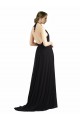 Magasins de Oyster Argent Trapèze Licou Mousseline Longue Robes demoiselle d'honneur