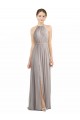 Magasins de Oyster Argent Trapèze Licou Mousseline Longue Robes demoiselle d'honneur