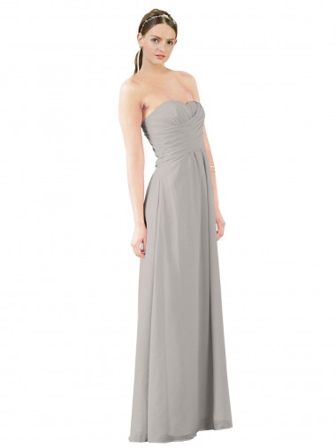 Magasins de Oyster Argent Trapèze Sans bretelle Mousseline Longue Robes demoiselle d'honneur