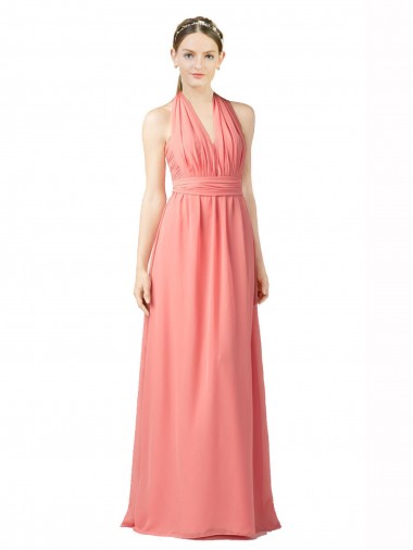 Magasins de Pastèque Trapèze Licou Mousseline Longue Robes demoiselle d'honneur