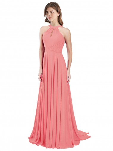 Magasins de Pastèque Trapèze Licou Mousseline Longue Robes demoiselle d'honneur