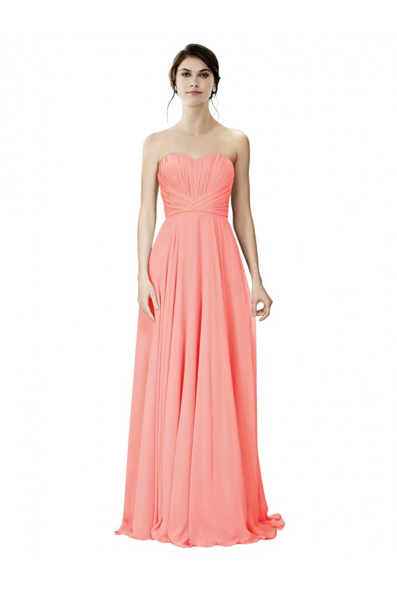 Magasins de Peach Trapèze Sans bretelle Mousseline Longue Robes demoiselle d'honneur