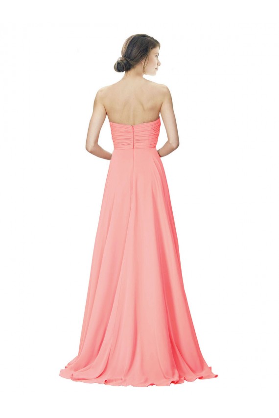 Magasins de Peach Trapèze Sans bretelle Mousseline Longue Robes demoiselle d'honneur