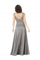 Magasins de Pearl Grey Trapèze Col V Satiné Soyeux Longue Formelles Robes demoiselle d'honneur / Robes de soirée / Robes de bal