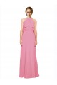 Magasins de Peau Rose Trapèze Licou Col Haut Mousseline Longue Robes demoiselle d'honneur