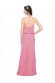 Magasins de Peau Rose Trapèze Licou Col Haut Mousseline Longue Robes demoiselle d'honneur