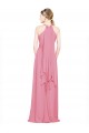 Magasins de Peau Rose Trapèze Licou Col V Mousseline Longue Robes demoiselle d'honneur