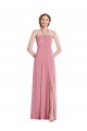 Magasins de Peau Rose Trapèze Licou Mousseline Longue Robes demoiselle d'honneur