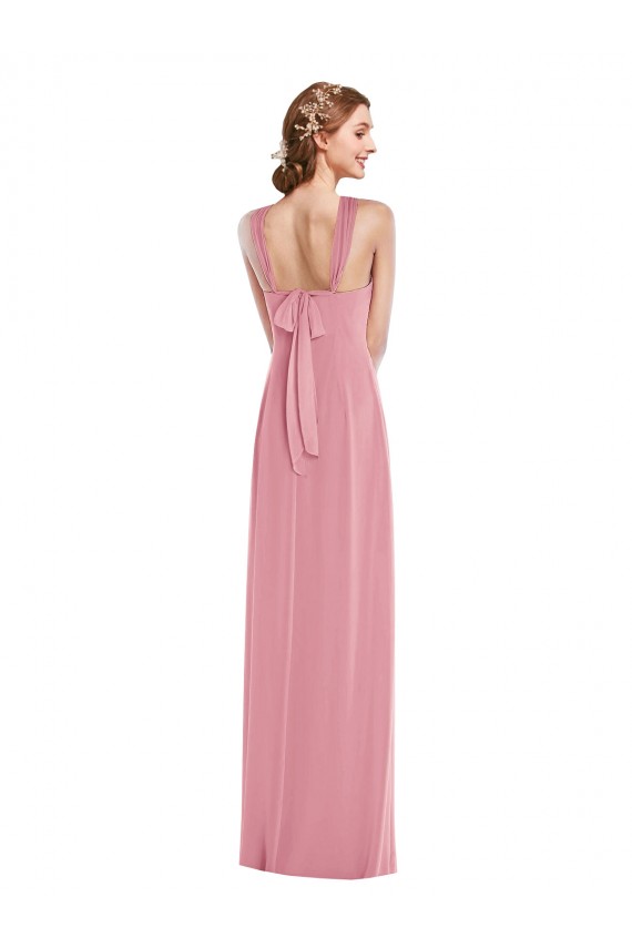 Magasins de Peau Rose Trapèze Licou Mousseline Longue Robes demoiselle d'honneur