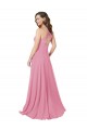 Magasins de Peau Rose Trapèze Licou Mousseline Longue Robes demoiselle d'honneur / Robes de bal