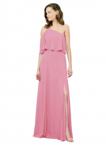 Magasins de Peau Rose Trapèze Mousseline Longue Robes demoiselle d'honneur