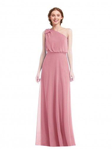 Magasins de Peau Rose Trapèze Mousseline Longue Robes demoiselle d'honneur