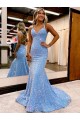 Magasins de Periwinkle Fourreau Col V Balayage train Paillettes Velours Longue Robes de bal