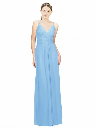 Magasins de Periwinkle Trapèze Bretelles spaghetti Col V Mousseline Longue Robes demoiselle d'honneur