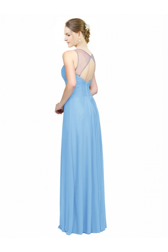Magasins de Periwinkle Trapèze Bretelles spaghetti Col V Mousseline Longue Robes demoiselle d'honneur