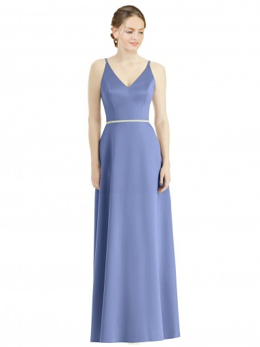 Magasins de Periwinkle Trapèze Bretelles spaghetti Col V Satiné Longue Robes demoiselle d'honneur