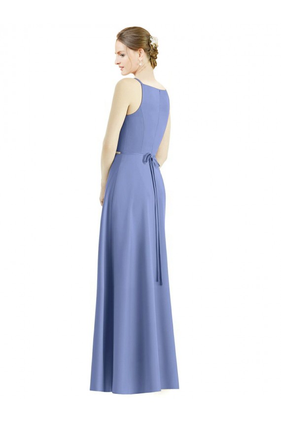 Magasins de Periwinkle Trapèze Bretelles spaghetti Col V Satiné Longue Robes demoiselle d'honneur