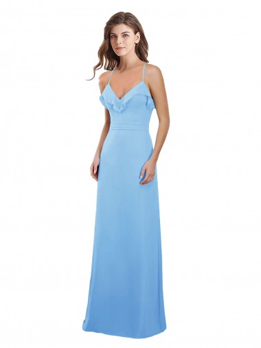 Magasins de Periwinkle Trapèze Bretelles spaghetti Mousseline Longue Robes demoiselle d'honneur