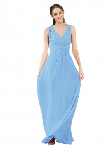 Magasins de Periwinkle Trapèze Col V Mousseline Longue Robes demoiselle d'honneur