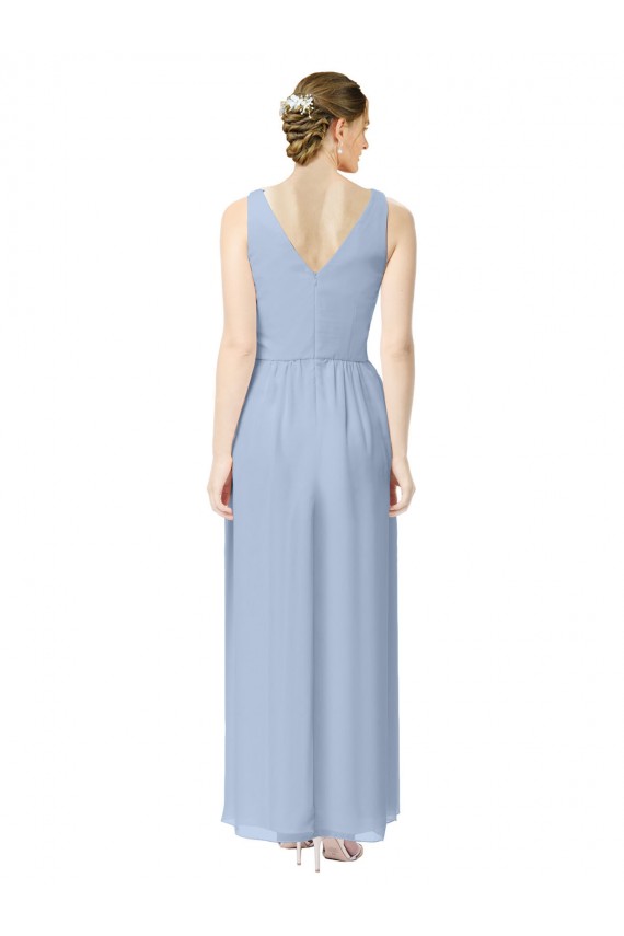 Magasins de Periwinkle Trapèze Col V Mousseline Longue Robes demoiselle d'honneur