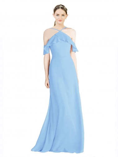Magasins de Periwinkle Trapèze Licou Mousseline Longue Robes demoiselle d'honneur