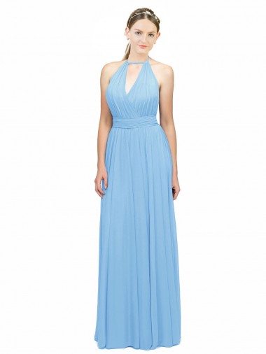 Magasins de Periwinkle Trapèze Licou Mousseline Longue Robes demoiselle d'honneur