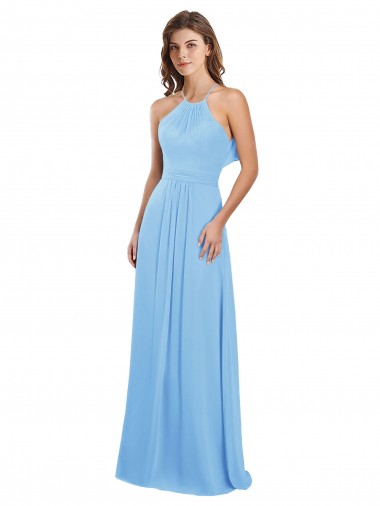Magasins de Periwinkle Trapèze Licou Mousseline Longue Robes demoiselle d'honneur