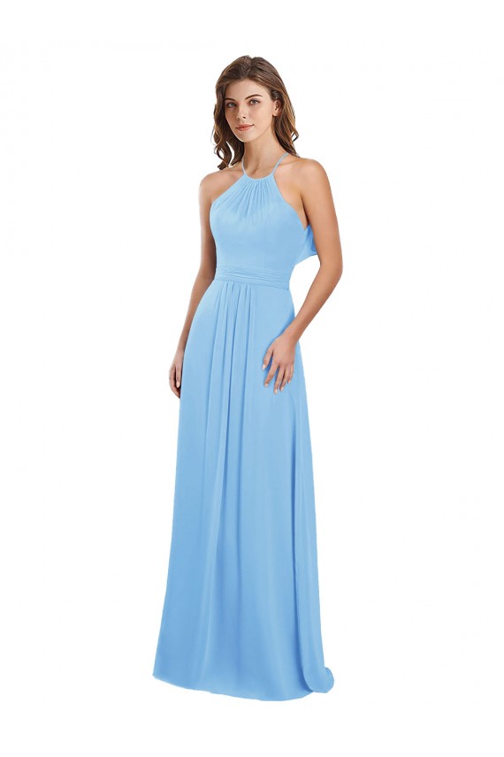 Magasins de Periwinkle Trapèze Licou Mousseline Longue Robes demoiselle d'honneur