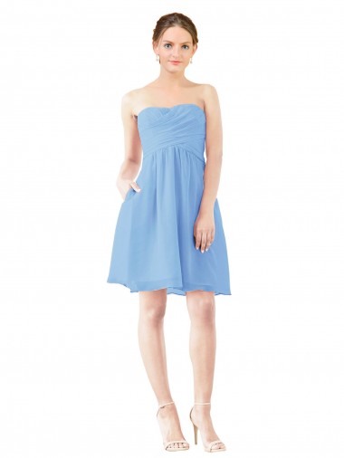 Magasins de Periwinkle Trapèze Sans bretelle Mousseline Courte Robes demoiselle d'honneur / Robes de cocktail