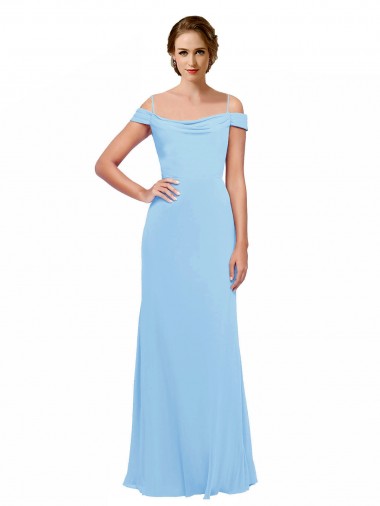Magasins de Periwinkle Trapèze Épaule Dénudée Bretelles spaghetti Mousseline Longue Robes demoiselle d'honneur