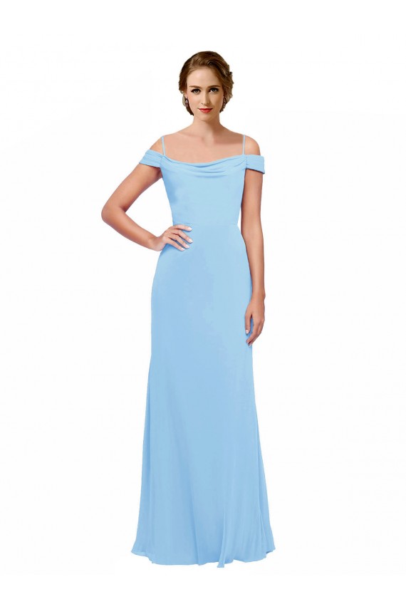 Magasins de Periwinkle Trapèze Épaule Dénudée Bretelles spaghetti Mousseline Longue Robes demoiselle d'honneur