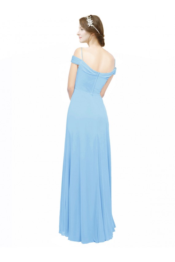 Magasins de Periwinkle Trapèze Épaule Dénudée Bretelles spaghetti Mousseline Longue Robes demoiselle d'honneur