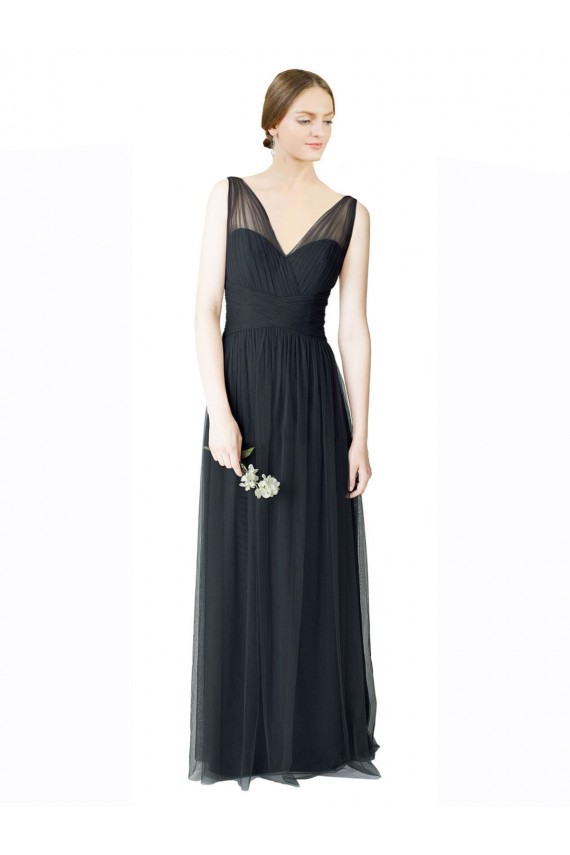 Magasins de Pewter Trapèze Col V Tulle Longue Robes demoiselle d'honneur